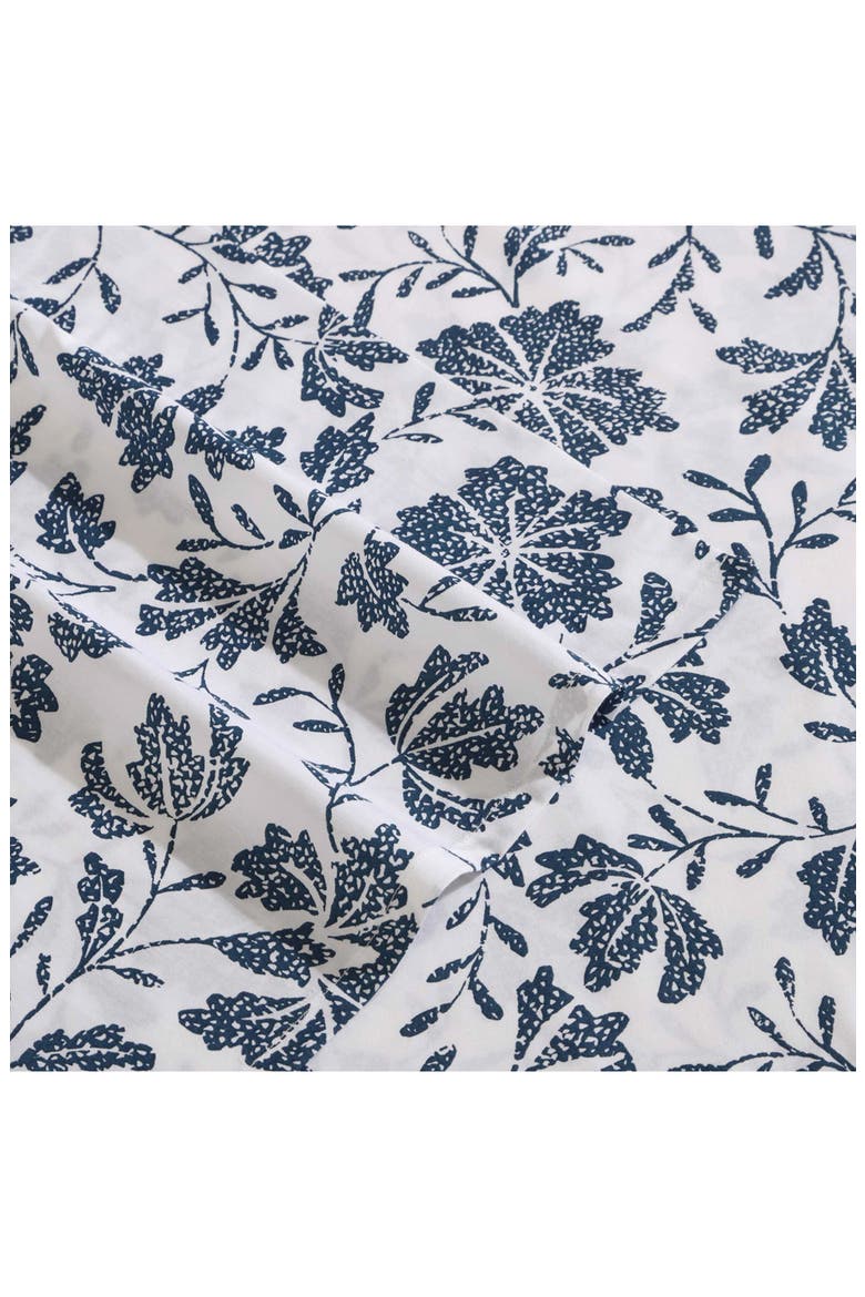 Woodblock Floral 200 Thread Count Cotton Percale Sheet Set, Alternate, color, WHITE/ BLUE