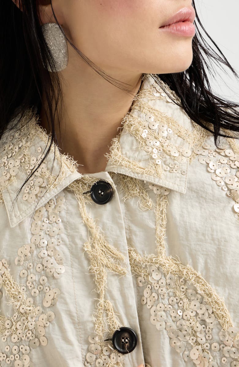 Brunello Cucinelli Dazzling seabed embroidery outerwear, Alternate, color, Beige