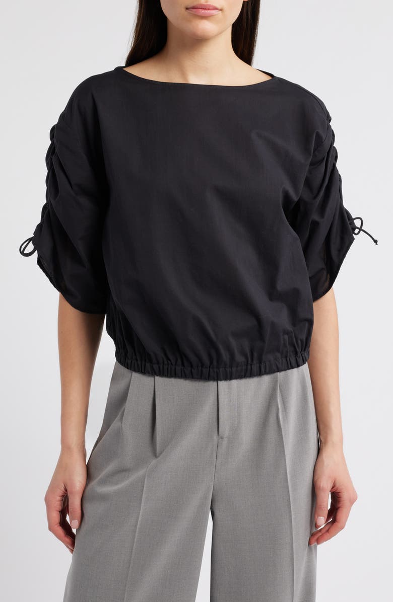 Emporio Armani Cropped Cotton Top, Main, color, Solid Black