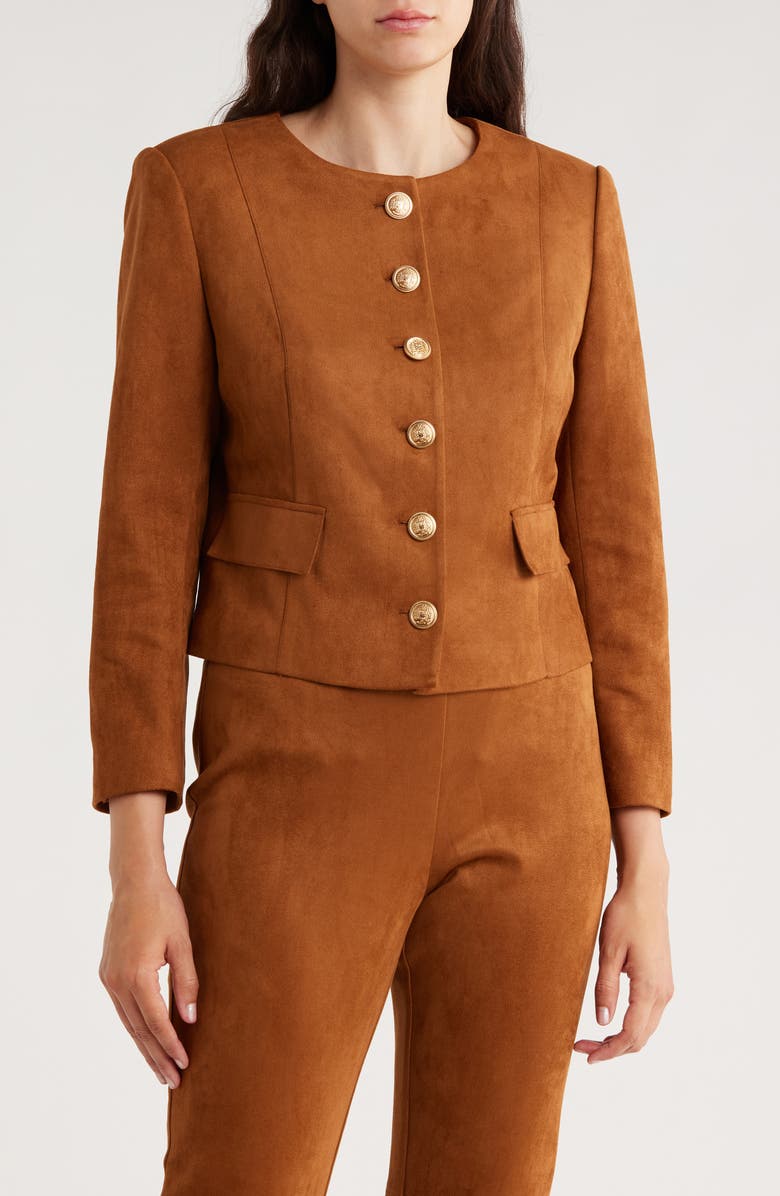 Gemma + Jane Faux Suede Jacket, Main, color, Mocha