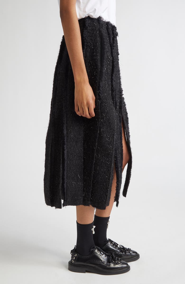 Simone Rocha Multi Slit Frayed Metallic Tinsel Tweed Skirt, Alternate, color, Black