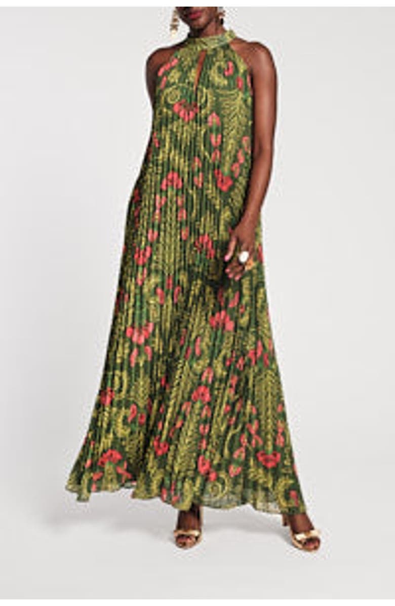 Frances Valentine Slim Pleated Maxi Dress, Main, color, Green/Multi