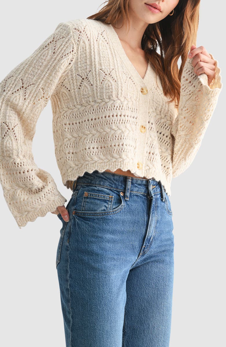 Lush Scalloped Pointelle Cardigan, Alternate, color, Oatmeal
