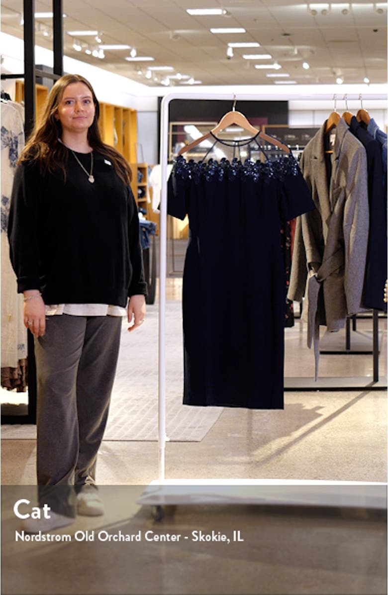 Mesh Yoke Beaded Cocktail Sheath Dress, sales video thumbnail