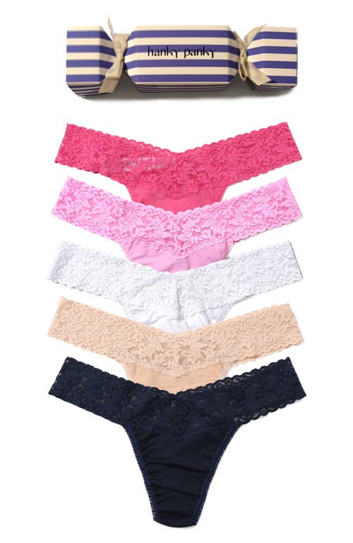 Hanky Panky Holiday Cracker Assorted 5-pack Low Rise Cotton Thongs In Multi