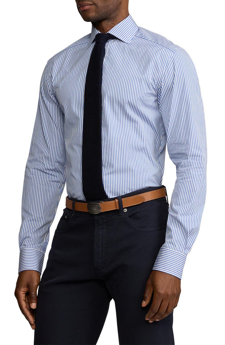 Ralph Lauren Purple Label Basic Bengal Stripe Cotton Poplin Button-Up Shirt, Alternate, color, Medium Blue And White