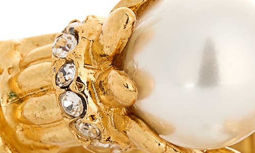 Kenneth Jay Lane Faux Pearl End Cap Bracelet In Gold