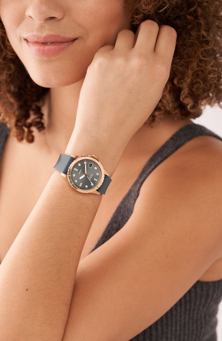 Fossil FB-01 Crystal Silicone Strap Watch, 36mm, Alternate, color,