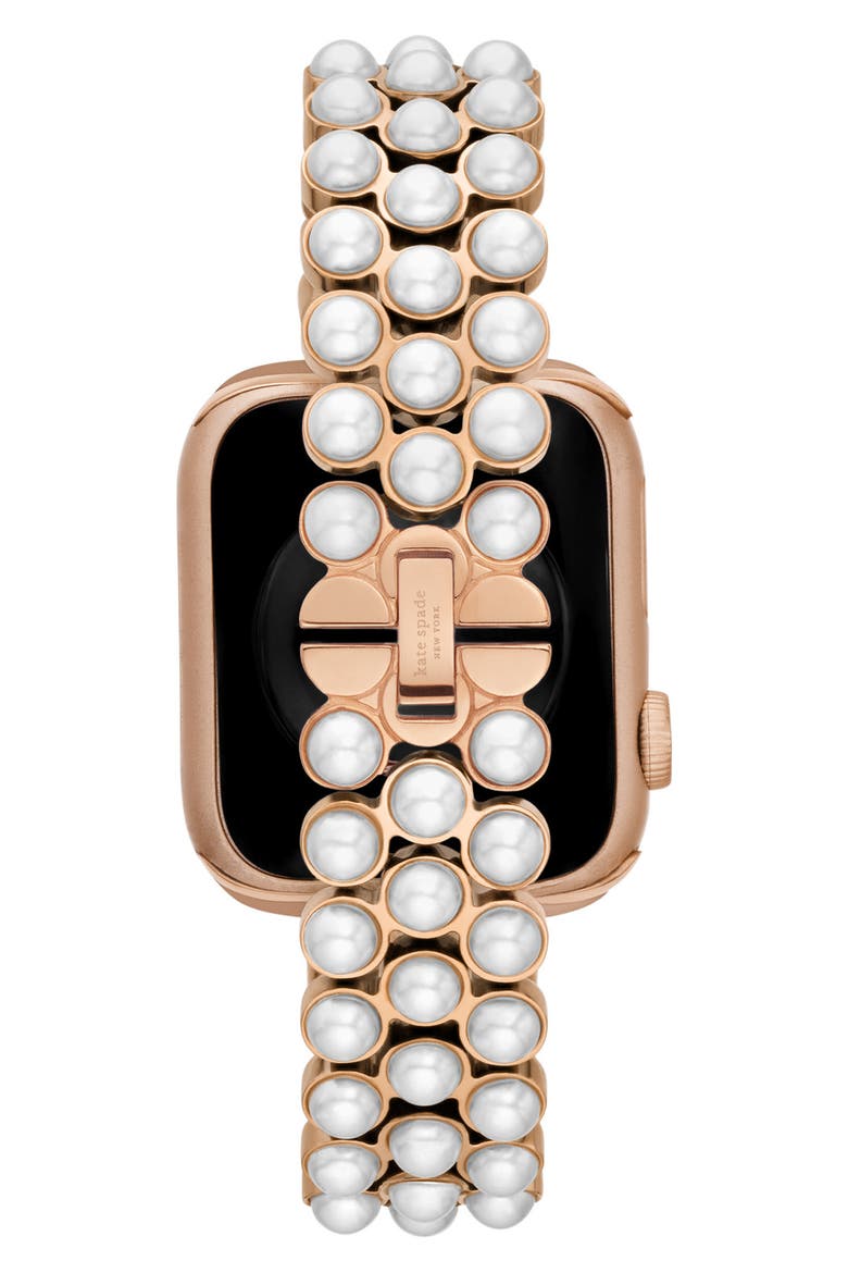 faux pearl 16mm Apple Watch® bracelet watchband, Alternate, color, WHITE