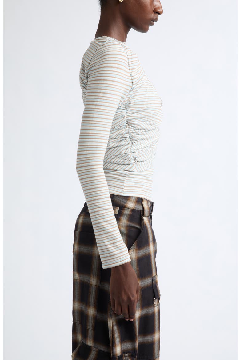 Cardio Wrapped Floral Scribble Mesh Top, Alternate, color, BLUE BROWN STRIPE