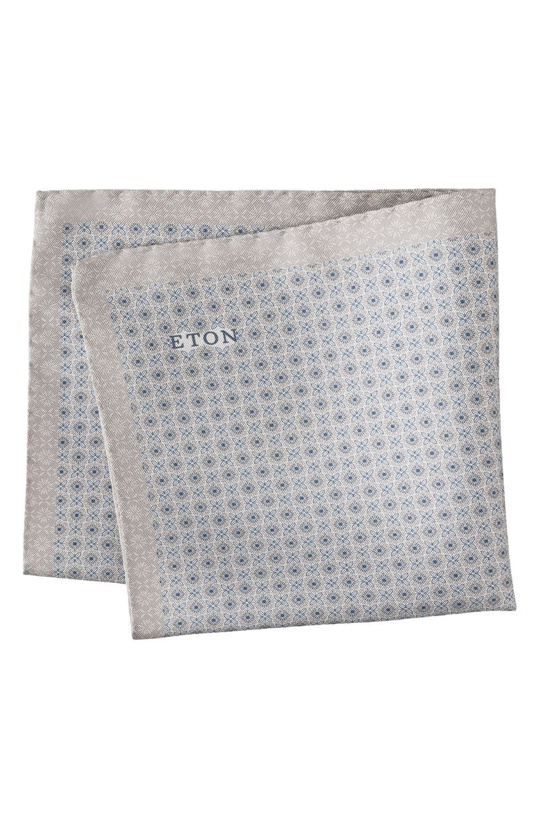Eton Geometric Silk Pocket Square, Main, color, Light Grey