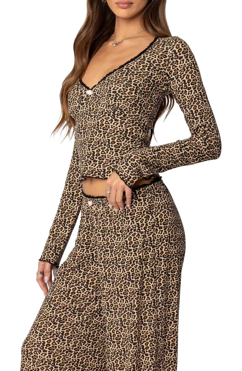 EDIKTED Lue Leopard Print Long Sleeve Top, Alternate, color, Mix