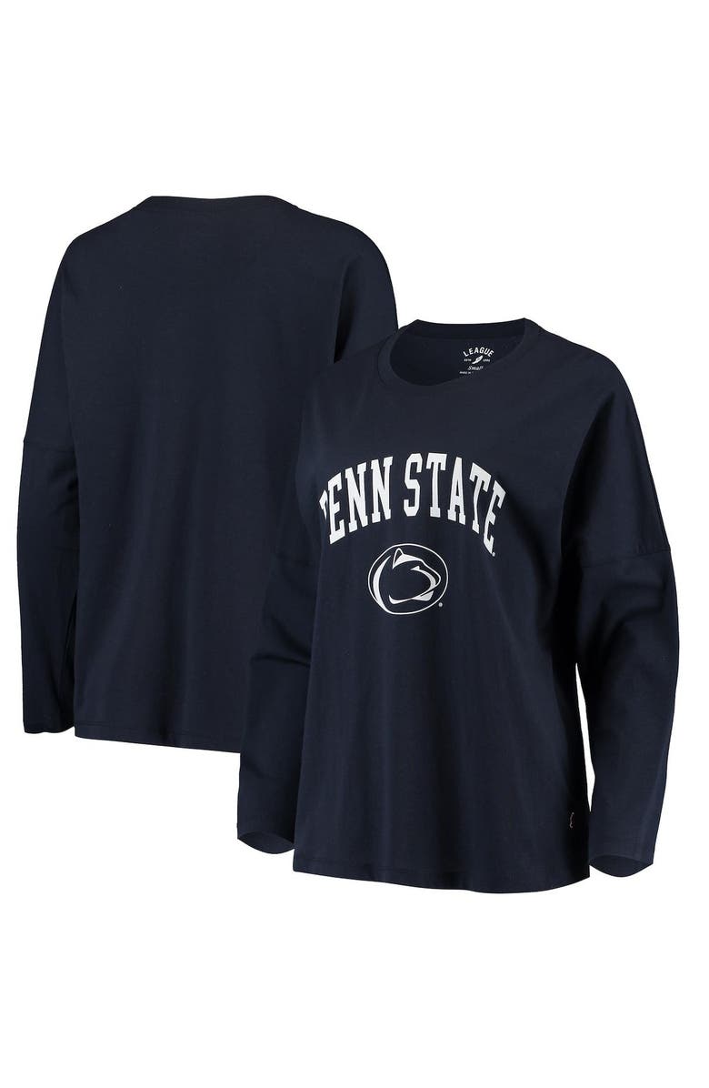 LEAGUE COLLEGIATE WEAR Women's League Collegiate Wear Navy Penn State Nittany Lions Clothesline Oversized Long Sleeve T-Shirt, Main, color,