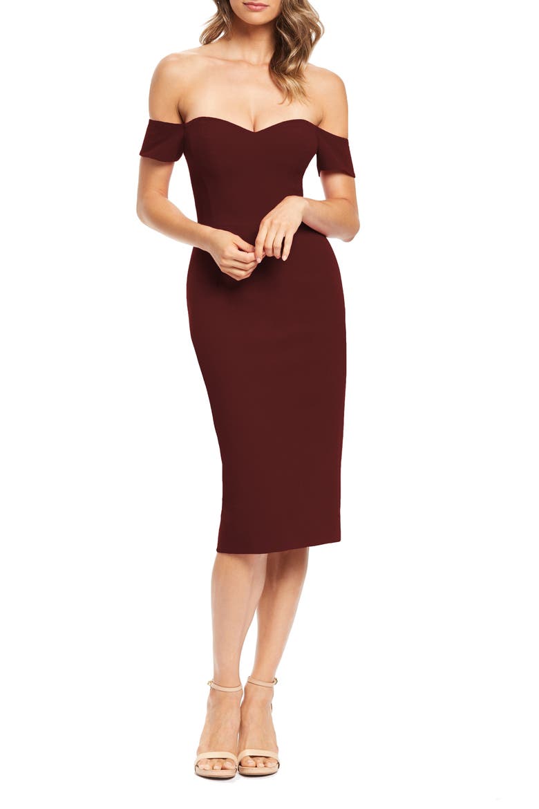 Bailey Off the Shoulder Body-Con Dress, Main, color, BURGUNDY