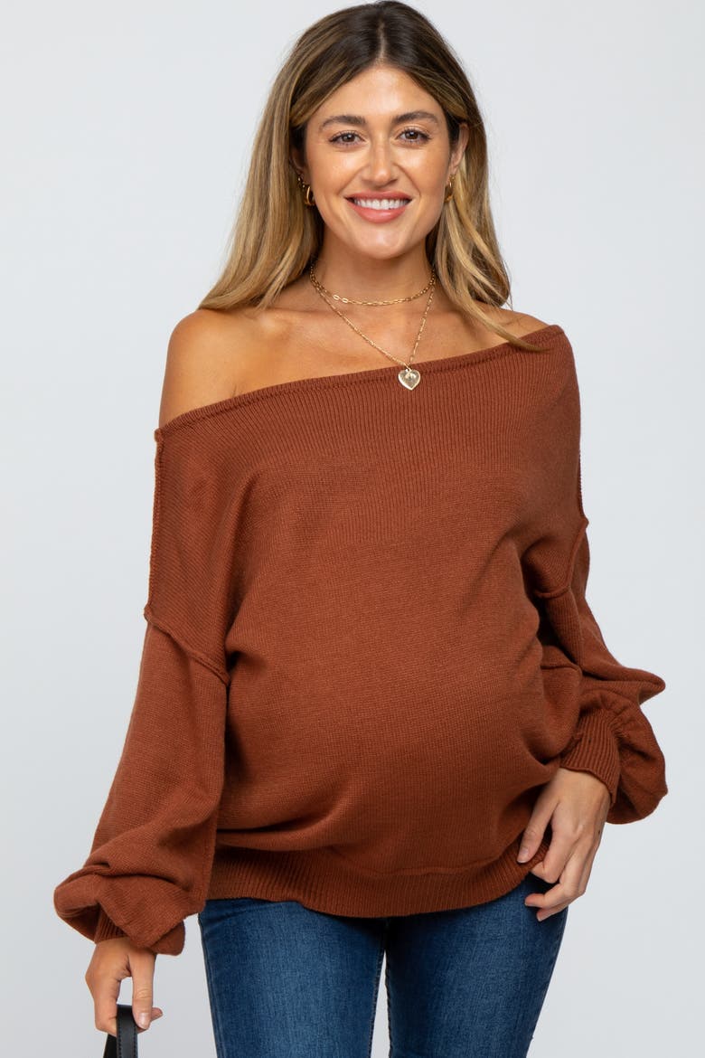 Boat Neck Bubble Sleeve Sweater, Main, color, Camel