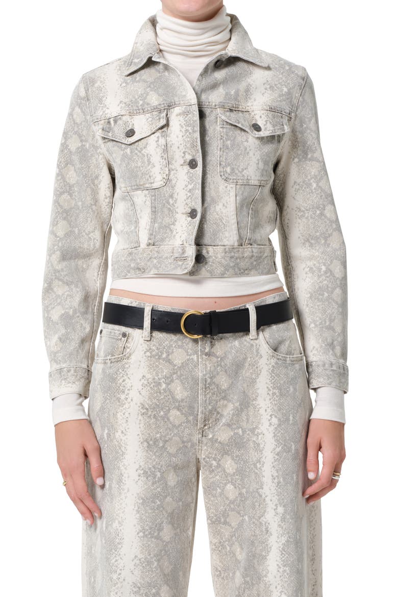 Charisse Shrunken Denim Jacket, Main, color, PYTHON SNAKE P