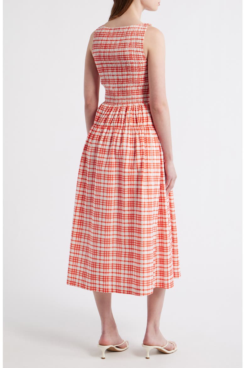 Smocked Plaid Sleeveless Midi Dress, Alternate, color, RED