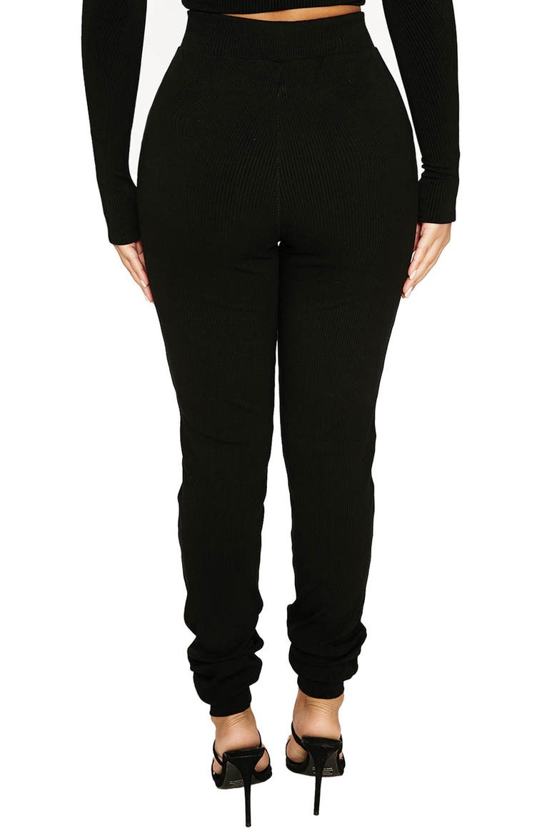 Snatched High Waist Ribbed Joggers, Alternate, color, BLACK