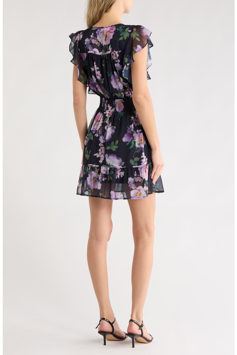 Floral Cap Sleeve Fit & Flare Dress, Alternate, color, NAVY/ LILAC