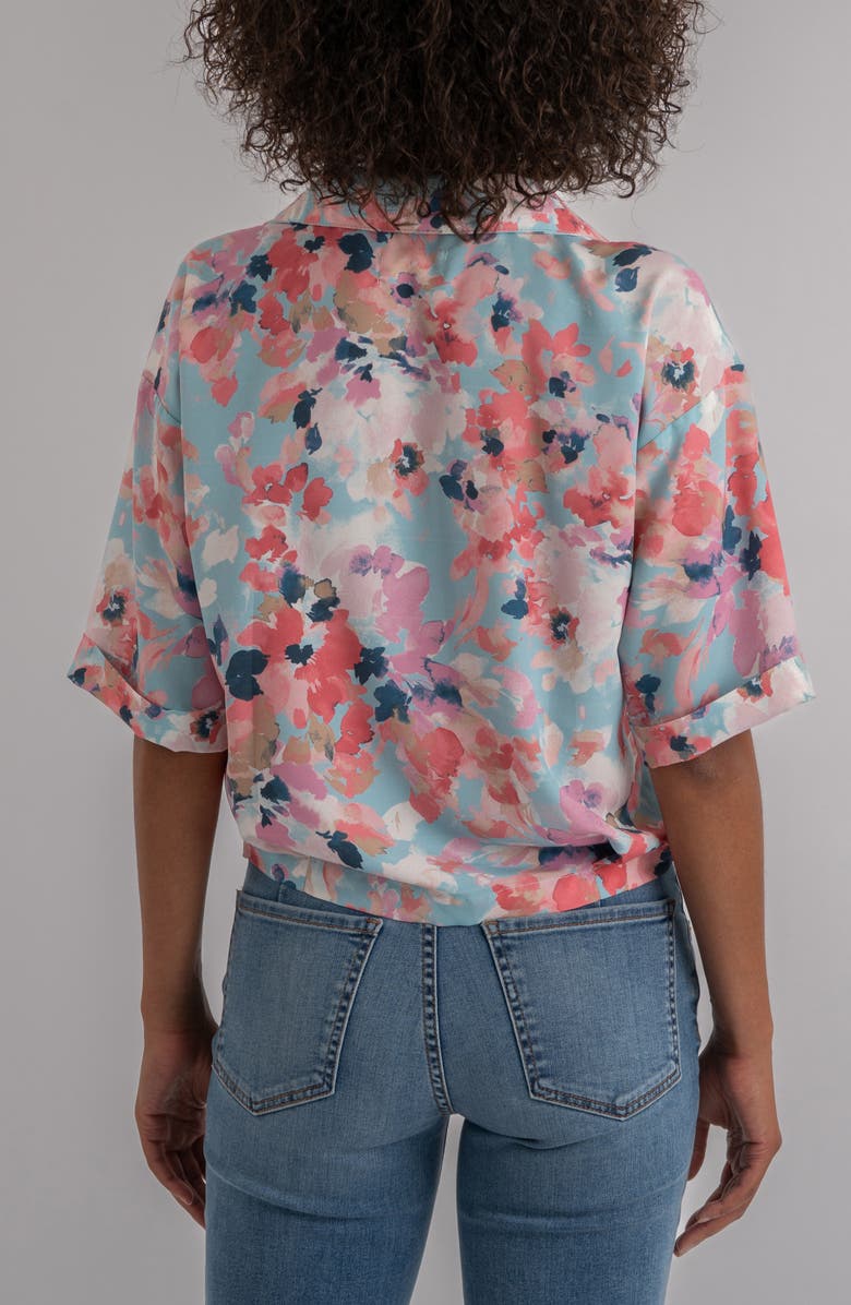 KUT from the Kloth Donna Floral Short Sleeve Button-Up Shirt, Alternate, color, Sky