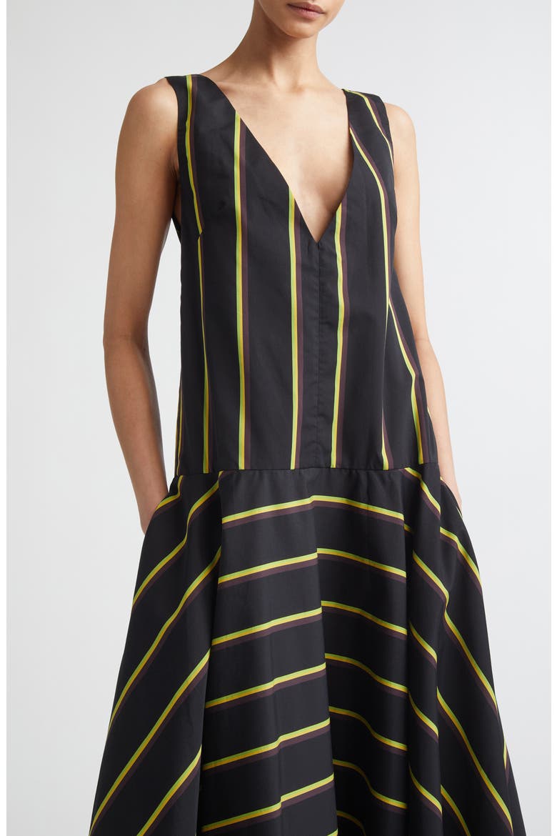 Beatriz Stripe Asymmetric Midi Dress, Alternate, color, BLACK MULTI