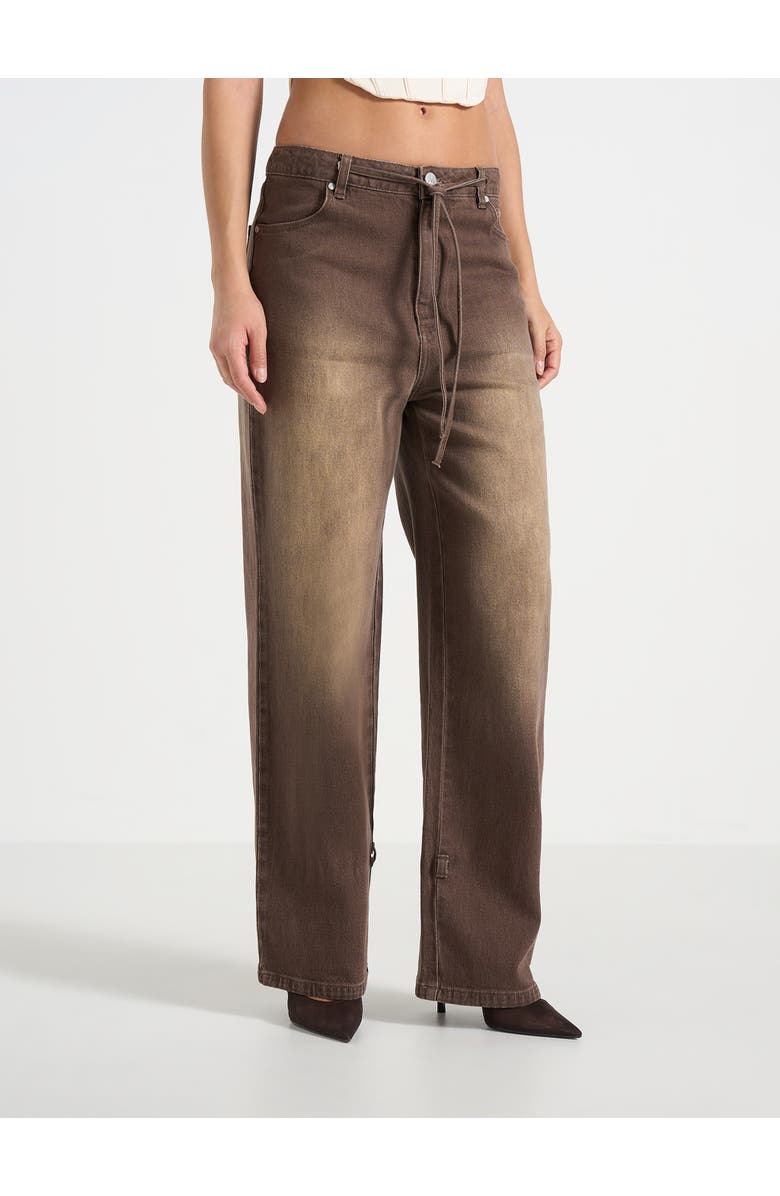 Manière De Voir Faye Relaxed Wide Leg Jeans With Tie Waist, Alternate, color, Brown