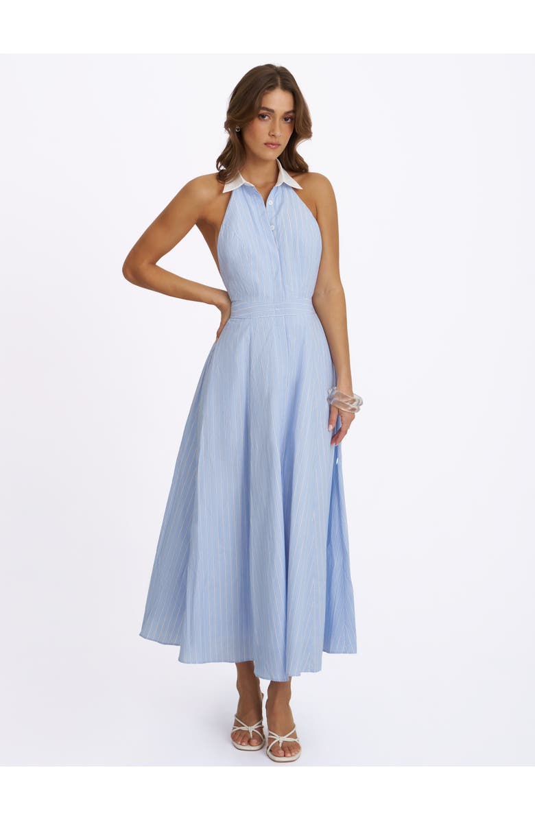 Miss Circle Winslet Striped Cotton Poplin Halter Maxi Dress, Alternate, color, Sky Blue