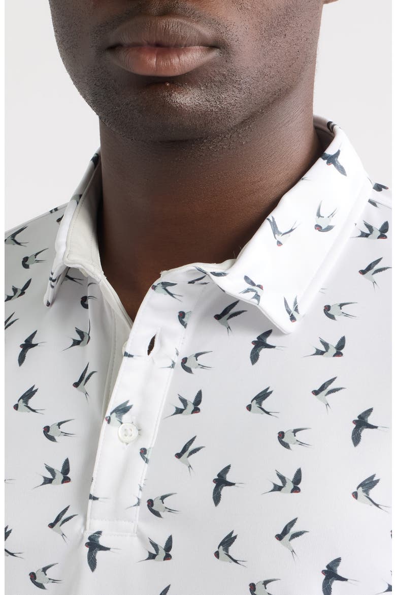 Peak Bird Print Performance Golf Polo, Alternate, color, WHITE