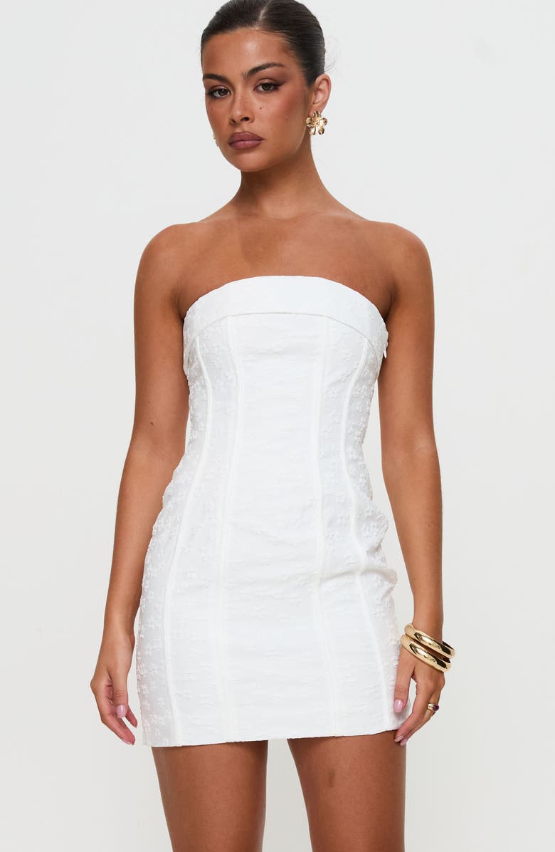 Princess Polly Bertrand Flower Embroidered Strapless Minidress, Alternate, color, White