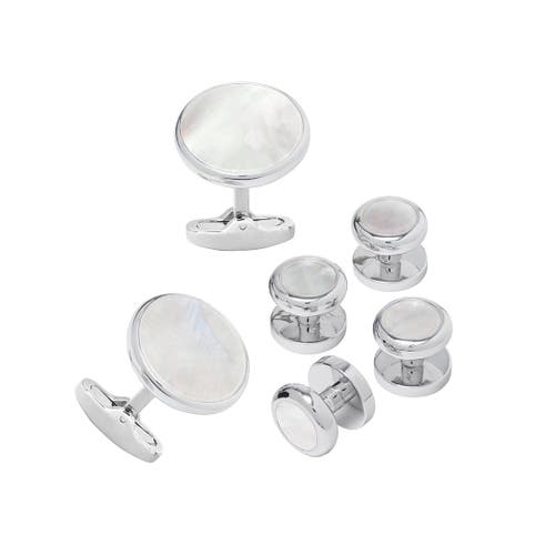 Link Up Classic Round Brass And Gemstone Cufflinks And Tuxedo Studs In Metallic