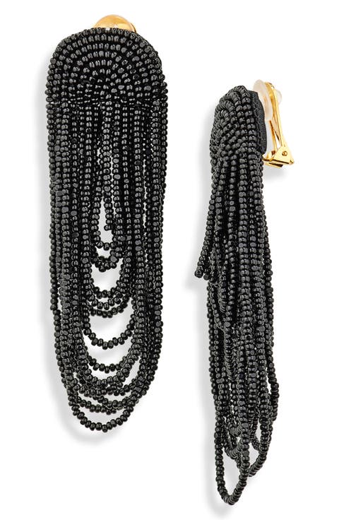 Beaded Double Curtain Clip-On Drop Earrings
