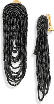 Oscar de la Renta Beaded Double Curtain Clip-On Drop Earrings