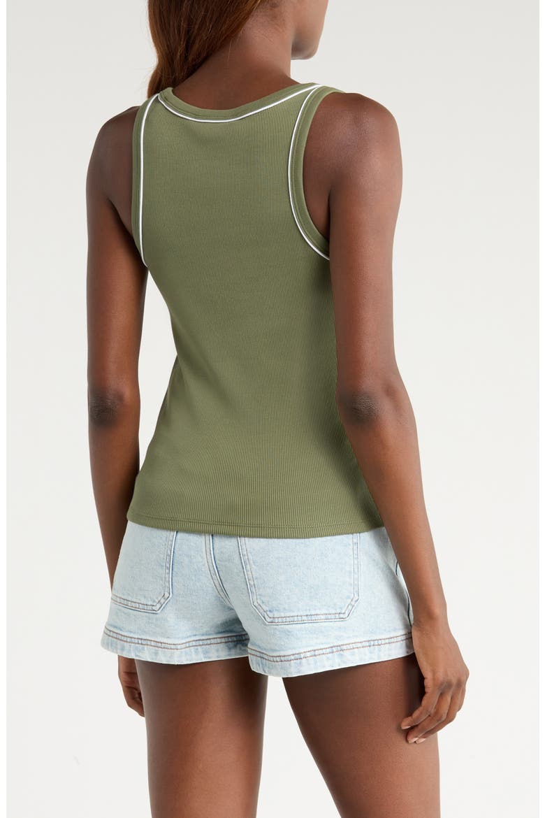 Birke Contrast Detail Stretch Cotton Tank, Alternate, color, STONE ARMY