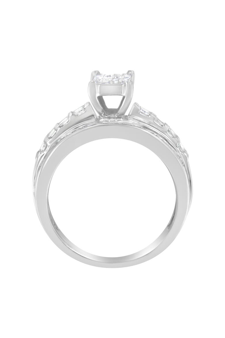 14K White Gold 1.0 Cttw Mixed-Cut Diamond Composite Cluster Ring, Alternate, color, White