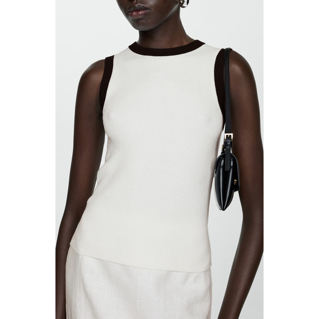Mango Contrast Piping Rib Tank Top In White