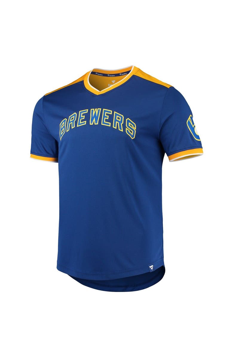 FANATICS Men's Fanatics Branded Royal/Gold Milwaukee Brewers True Classics Walk-Off V-Neck T-Shirt, Alternate, color, 