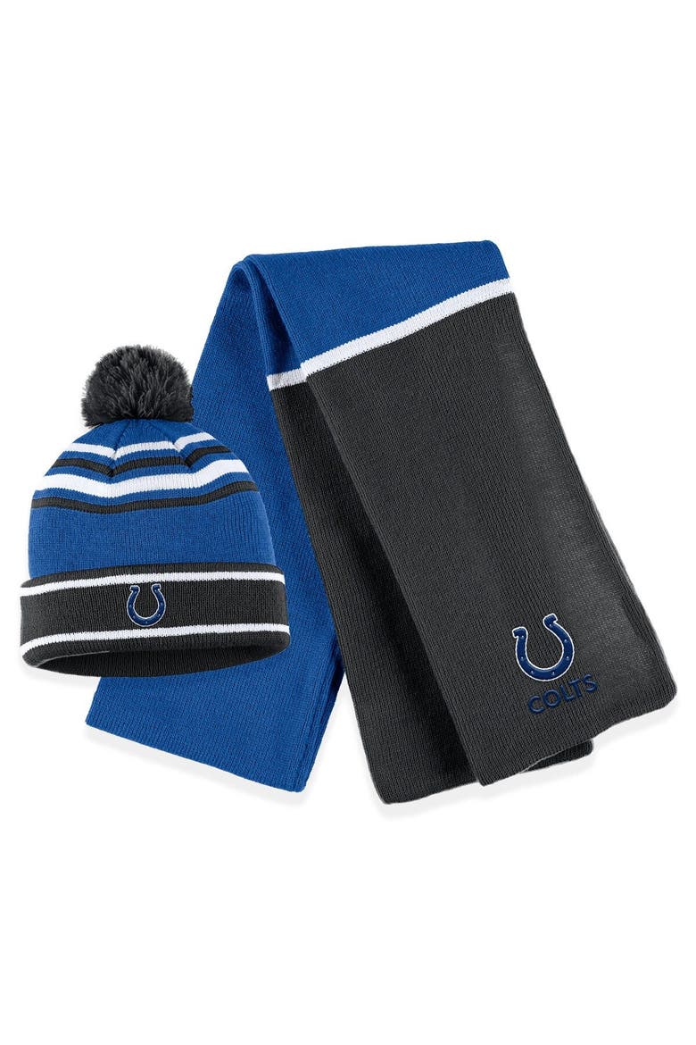Women's WEAR by Erin Andrews Royal Indianapolis Colts Colorblock Cuffed Knit Hat with Pom and Scarf Set, Main, color, Royal