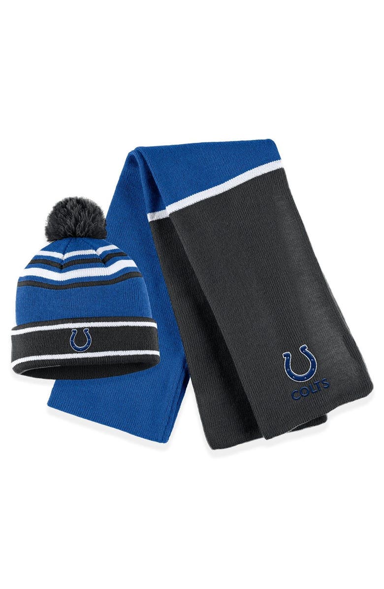 WEAR by Erin Andrews Women's WEAR by Erin Andrews Royal Indianapolis Colts Colorblock Cuffed Knit Hat with Pom and Scarf Set, Main, color, Royal