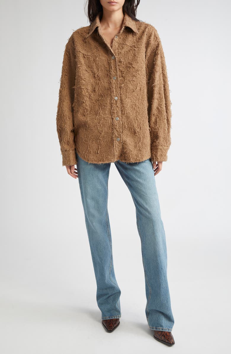 Haikure Belty Fur Denim Shirt Jacket, Alternate, color, Camel