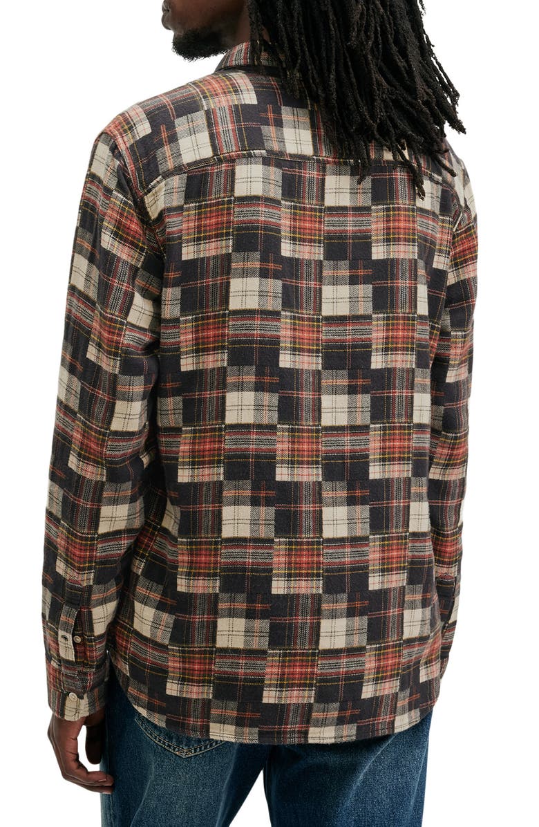 AllSaints Jude Patchwork Plaid Flannel Button-Up Shirt, Alternate, color, Red