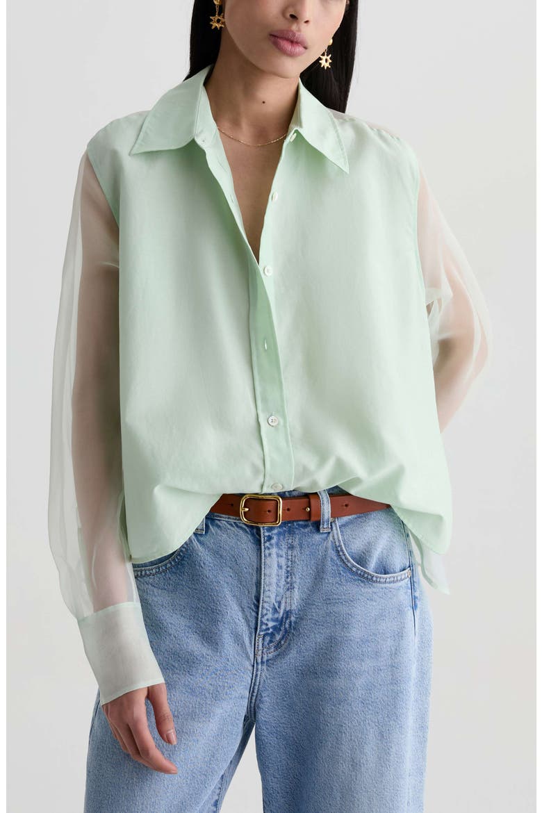 Sawtelle Oversize Silk & Cotton Button-Up Shirt, Main, color, SUMMER VINE