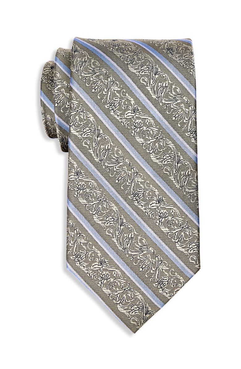 Oak Hill Premium by DXL Big & Tall Striped Silk Tie, Main, color, Tan