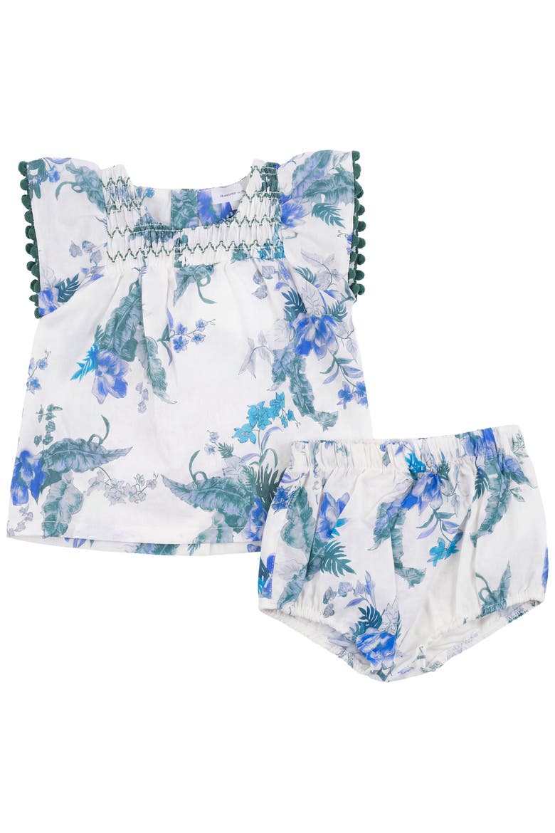 Floral Print Smocked Top and Bloomers Set, Main, color, Blue