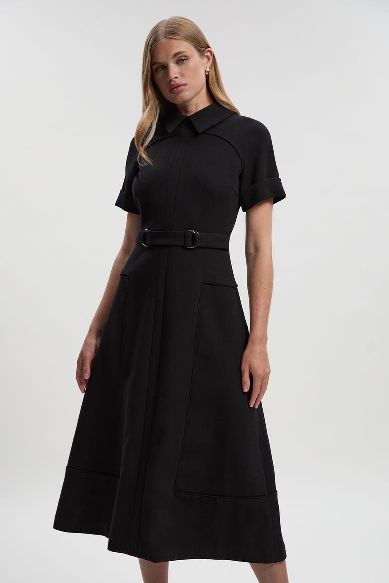 Stretch Tab Detail Full Midi Dress, Main, color, Black