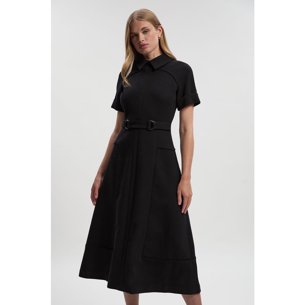 Karen Millen Stretch Tab Detail Full Midi Dress In Black