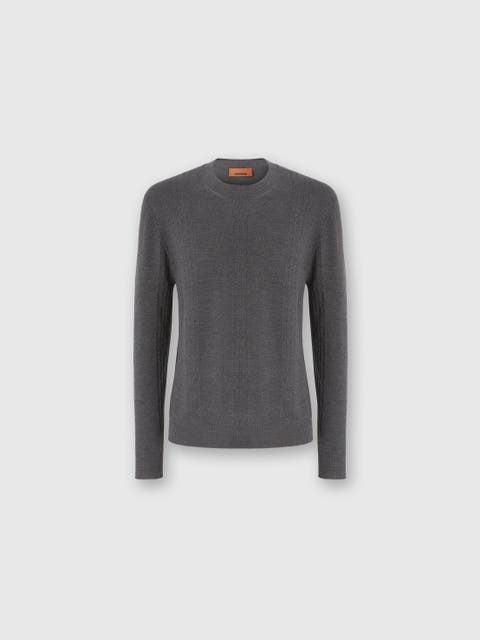 Crew Neck Sweater In Wool With Chevron Pattern