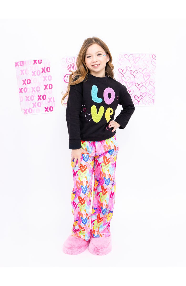 Preppy Goose Plush Graffiti Hearts loungewear pant, Alternate, color, Multicolor