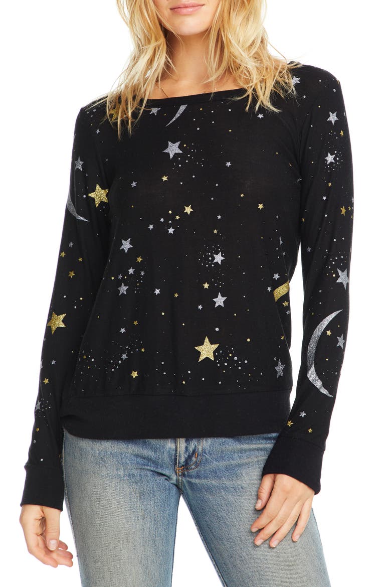 Cozy Moon & Stars Sweatshirt, Main, color, TRUE BLK