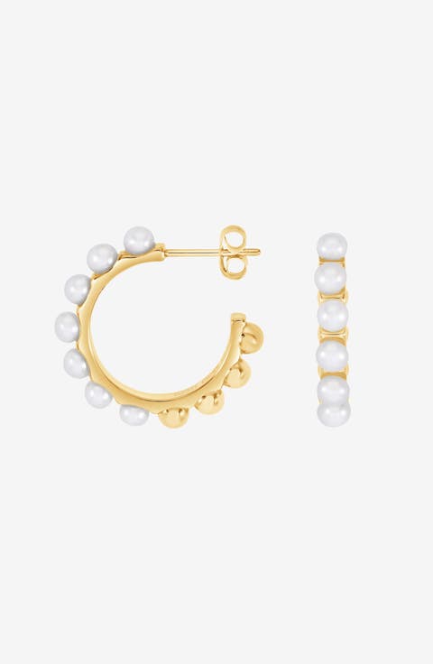 Large White Timeless Pearl Hoops