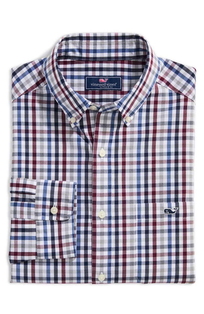vineyard vines Classic Fit Tattersall Poplin Button-Down Shirt, Alternate, color, Crimson